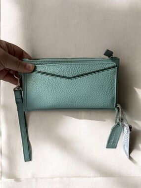 NEW Soft genuine Leather Wallet Wristlet Soft Light Green Made in India